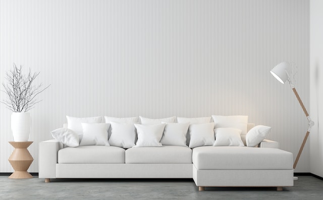 white wide sofa