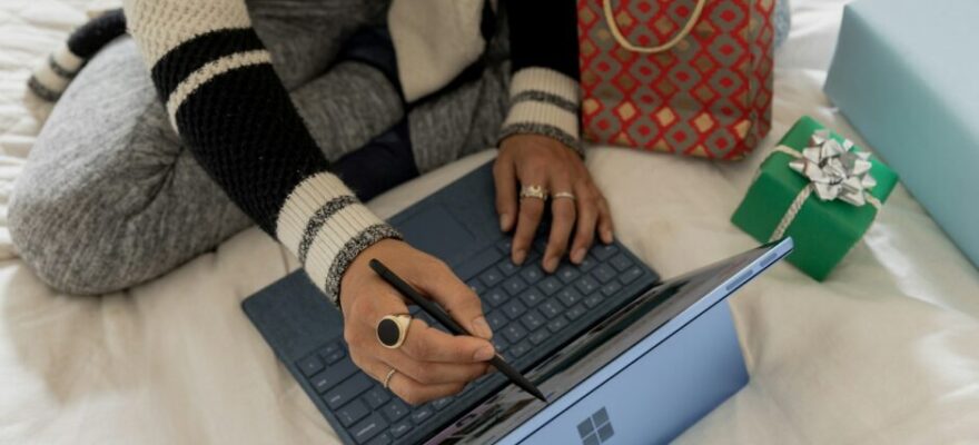 girl with laptop choosing gifts